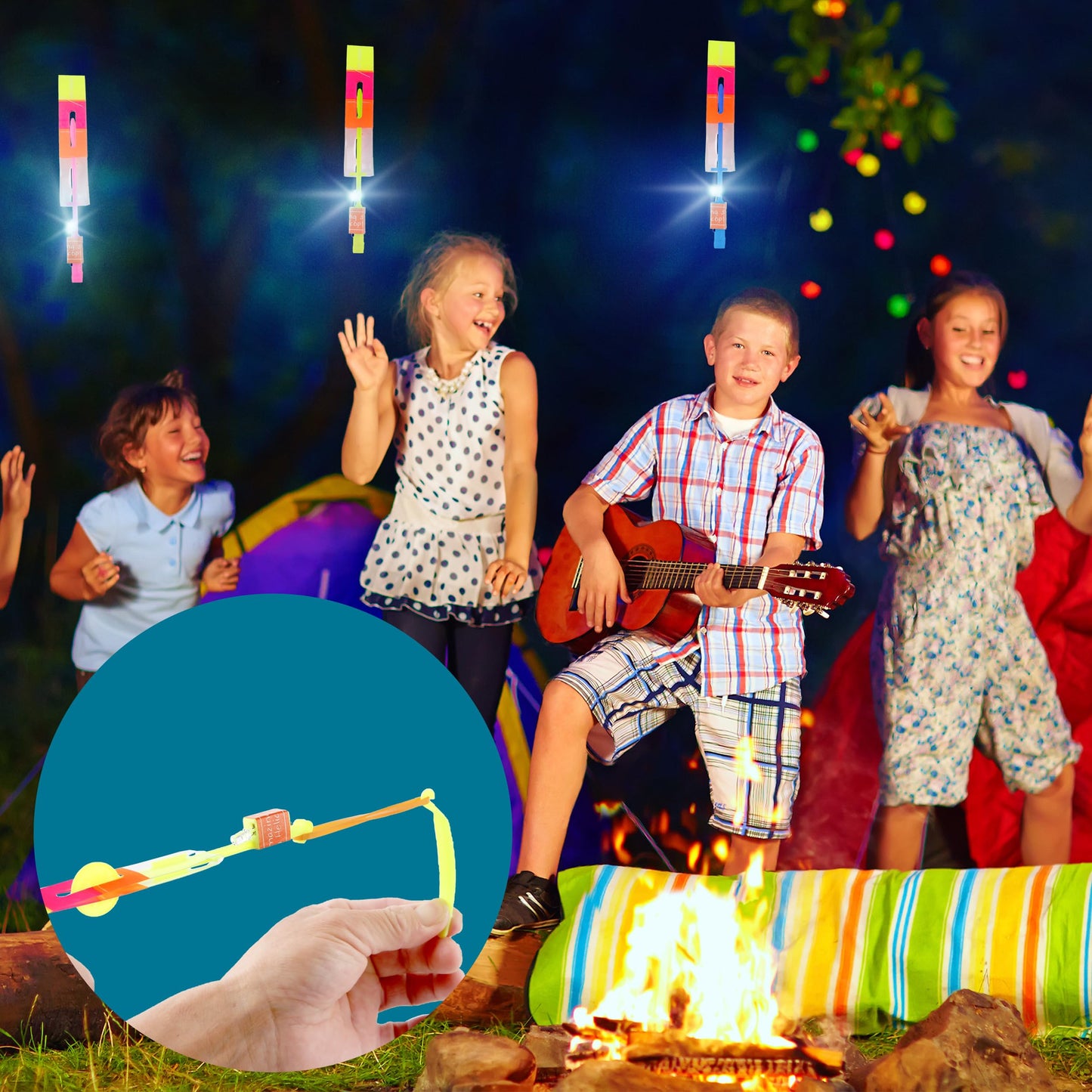 Cagemoga 104 Pcs Led Flying Toy Includes 52Pcs Light up Arrow Helicopter and 52Pcs Flying Slingshot for Kids Summer Outdoor Games Birthdays Children's Day Christmas Party Favors