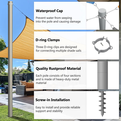 Yakmax Shade Sail Poles, Heavy Duty Sun Shade Poles, Screw in Poles for Sun Shades Outdoor, 12 Ft Sun Shade Sail Poles with D-Clamps, 2.28" Sun Shade Pole Kit for Ground Soil Backyard, 2 Packs