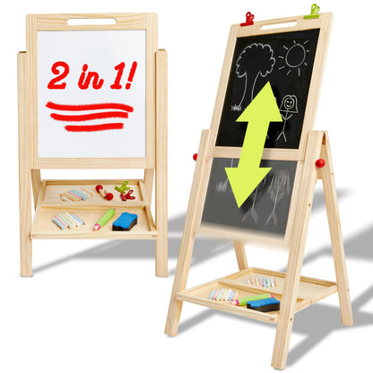 Kidaddle 2-in-1 Double Sided Kid's Easel, Tabletop Art Easel for Toddlers 2-4, Toddler Chalk Board for Children, Kid Art Easel, Arts Easel for Toddlers 2-4 Years, Painting Kit Kids