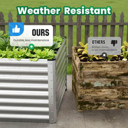 Quictent Galvanized Raised Garden Bed 4x3x2ft Tall Garden Bed Extra Height 22.4" Hold 24cft Soil Outdoor Heightened Planter Box for Deep Root Vegetables Herbs Tomato Cage Included, Silver