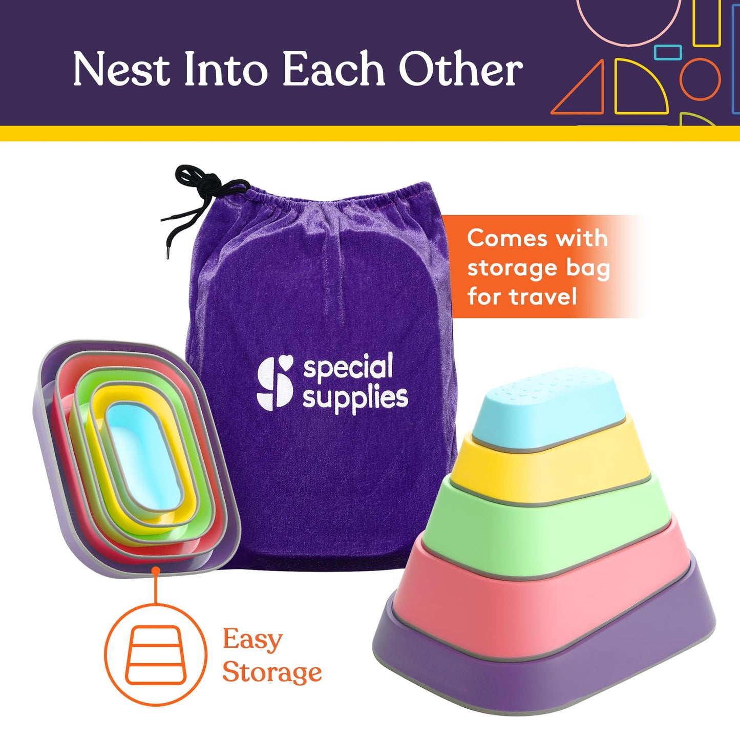 Special Supplies Set of 5 Stepping Stones for Kids Indoor and Outdoor Balance Blocks Promote Coordination, Balance Strength Child Safe Rubber, Non-Slip Edging (Rainbow)
