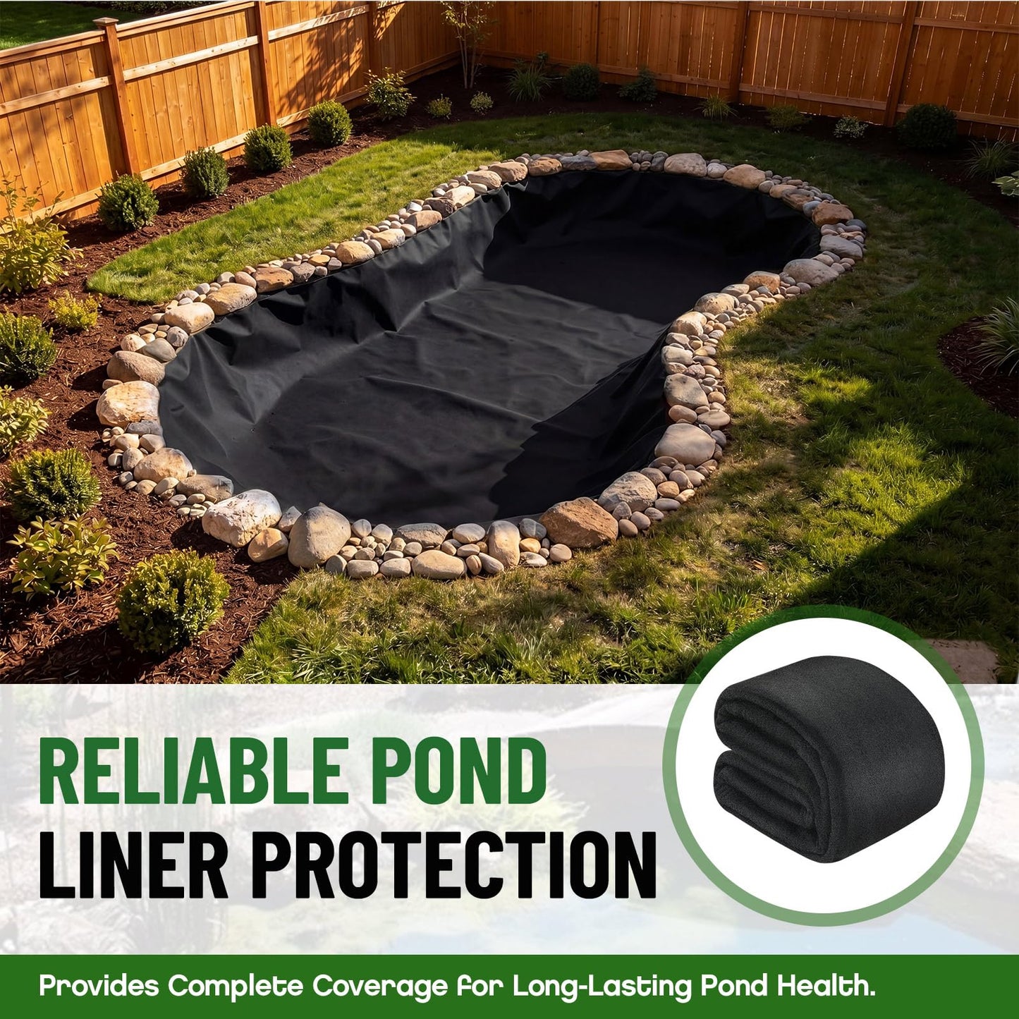 Fanfanwin 20 x 25 ft Pond Liner Underlayment 6oz Heavy Duty Black Non Woven Geotextile Underlayment Fabric with 10 U-pins for Outdoor Pond Streams Fountains Garden Waterfalls Fishpond Weed Barrier