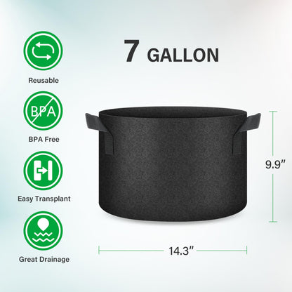 YSSOA 5-Pack 7 Gallon Grow Bags, Aeration Nonwoven Fabric Plant Pots with Handles, Heavy Duty Gardening Planter for Potato, Tomato, Vegetable and Fruits, Black 2024 Version