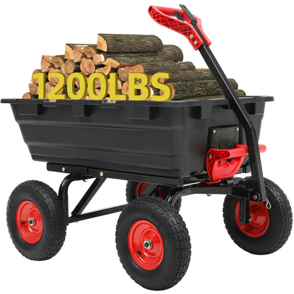 Autodaya 1200lbs Garden Dump Cart,7 Cu.Ft Utility Wagon Cart with Hitch,Heavy Duty Yard Dump Wagon Wheelbarrows with 13" All Terrain Wheels & 2-in-1 Handle,Tow Behind for Lawn Mower Tractor ATV