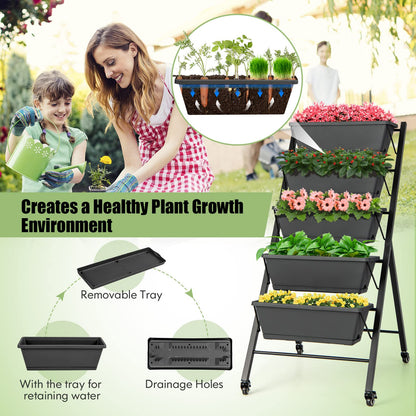 DREAMADE Vertical Garden Bed with Wheels, 5 Tier Raised Garden Bed w/Removable Planter Boxes, Lockable Wheels, Drainage Holes, Rolling Vertical Planter for Herb Vegetable Flower, Outdoor Patio Balcony