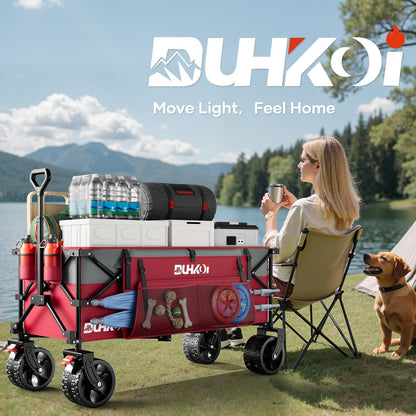 49" L Collapsible Extended Wagon with 500lbs Weight Capacity,300L Heavy Duty Sports Wagon,Big All-Terrian Wheels with Cup Holders,Cart for Sports,Grocery,Shopping,(Rosepink)