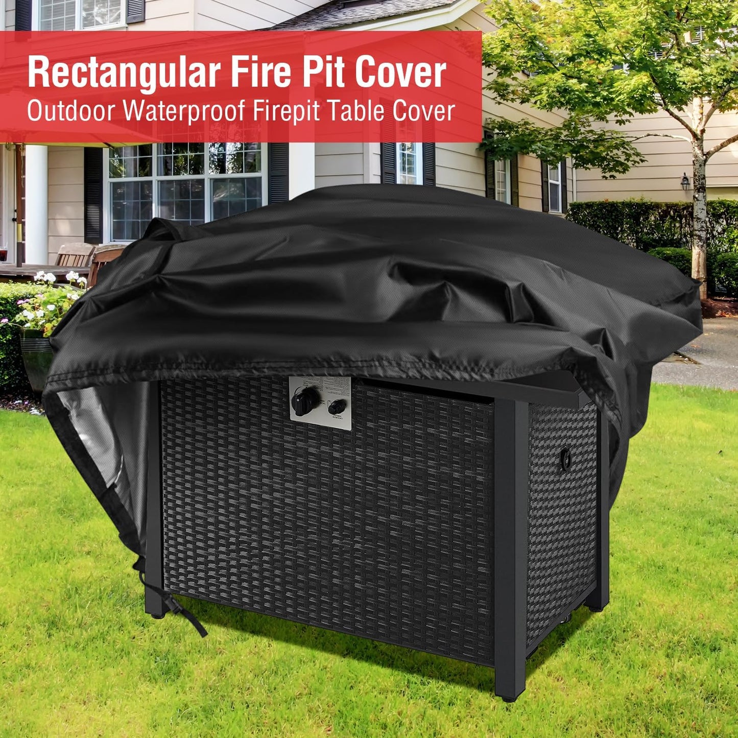 Youlvy Fire Pit Cover Rectangular 43 Inch - Waterproof Outdoor Fire Table Cover Rectangle Heavy Duty, 600D Patio Propane Gas Firepit Cover Rectangular Tear Weather Resistant - 43 x 24 x 25 Inch