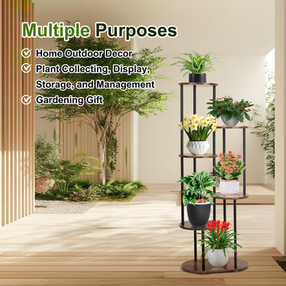 Exrisiry Plant Stand Indoor - 6 Tiers Plant Holder Indoor 7 Pots Flower Plant Shelf, 44.8 Inch Tall Large Wooden Plant Rack for Living Room, Patio, Balcony Decor, Gardening Gift, Black