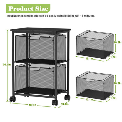Sbanmao Letter/Legal Rolling File Cart with 2 Storage Drawers, Under Desk Storage, Vertical Filing Cabinet for Home Office, Hanging File Folders Organizer, Mobile Utility Cart Printer Stand, Black