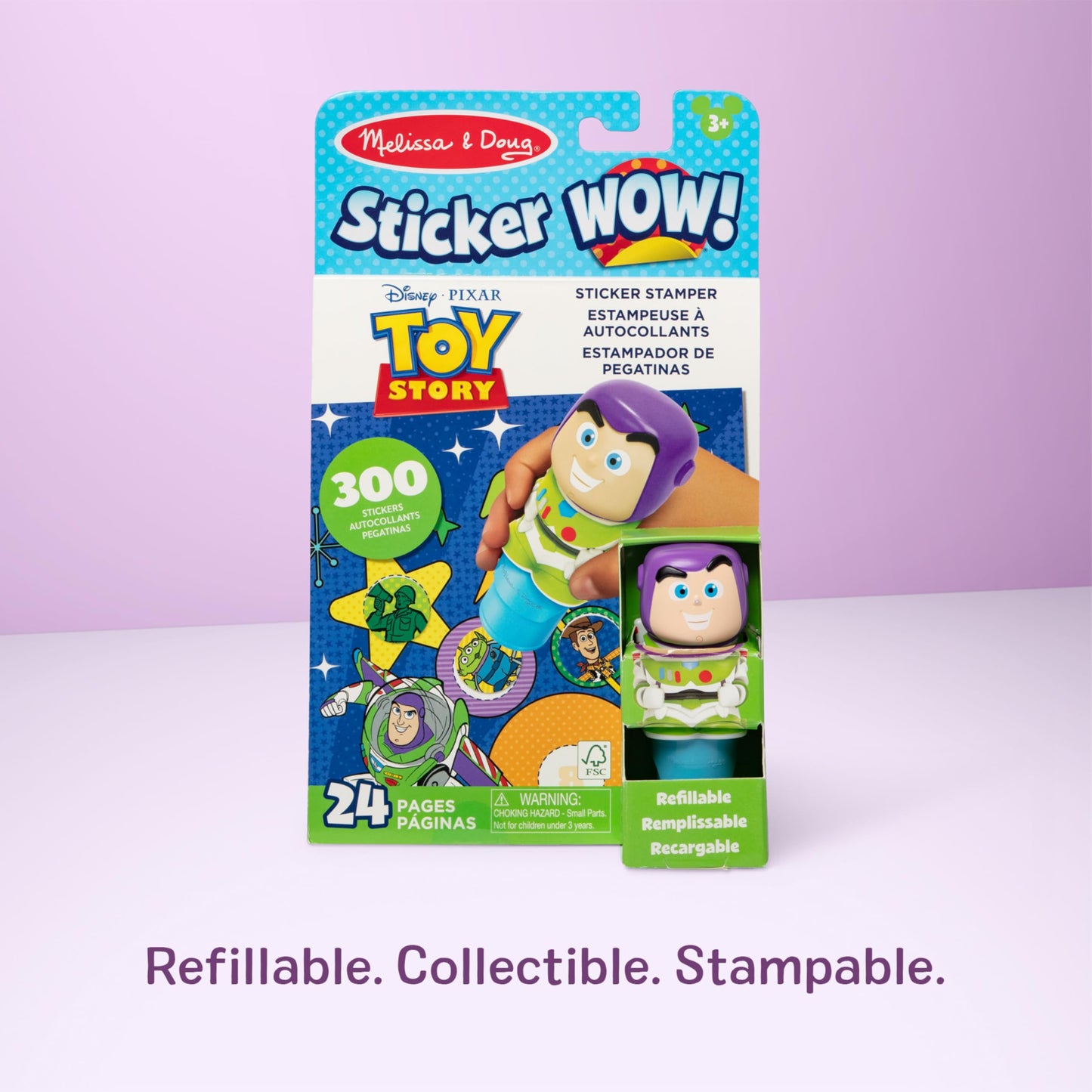 Melissa & Doug Sticker Wow!™ 24-Page Activity Pad and Sticker Stamper, 300 Stickers, Arts and Crafts Fidget Toy Collectible Character – Disney Buzz Lightyear - for Kids Ages 3+ - FSC Certified