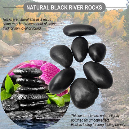 Black River Rocks - Large Polished Black Pebbles for Plants & Garden Decorative Stones, 1-2 Inch, 15 Pound