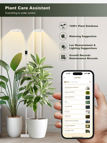 GLOWRIUM Smart Grow Lights for Indoor Plants, 48W Full Spectrum Plant Lights with Bluetooth App, Adjustable Height 47-70.9", Auto Timer, Indoor Plant Lamp for Large Tall Plants（White 48W）