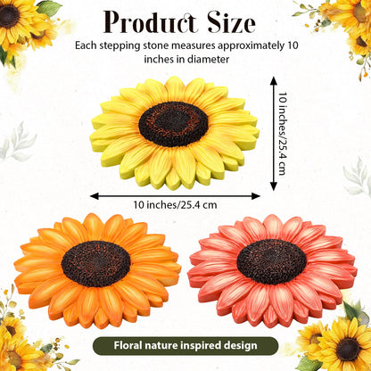 Cinnvoice 3 Pack Garden Stepping Stone Outdoor, Decorative Dimensional Resin Stepping Stones for Patio Pathway Landscaping Walkway Sculpture Yard Backyard Lawn(Sunflower,10 Inches)