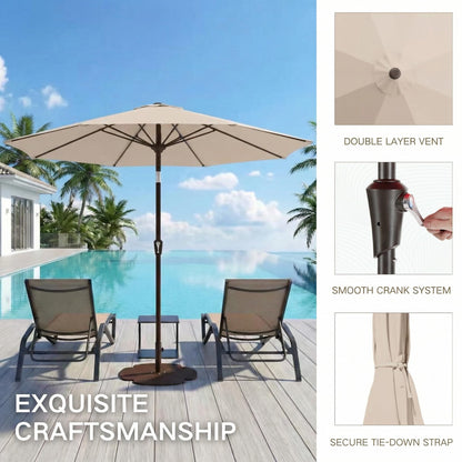 Kingdura 9FT Outdoor Patio Umbrella, Market Table Umbrella with Push Button Tilt and Crank, 8 Sturdy Fiberglass Ribs, UV Protection for Pool, Lawn, Deck, Backyard, Garden (Beige)