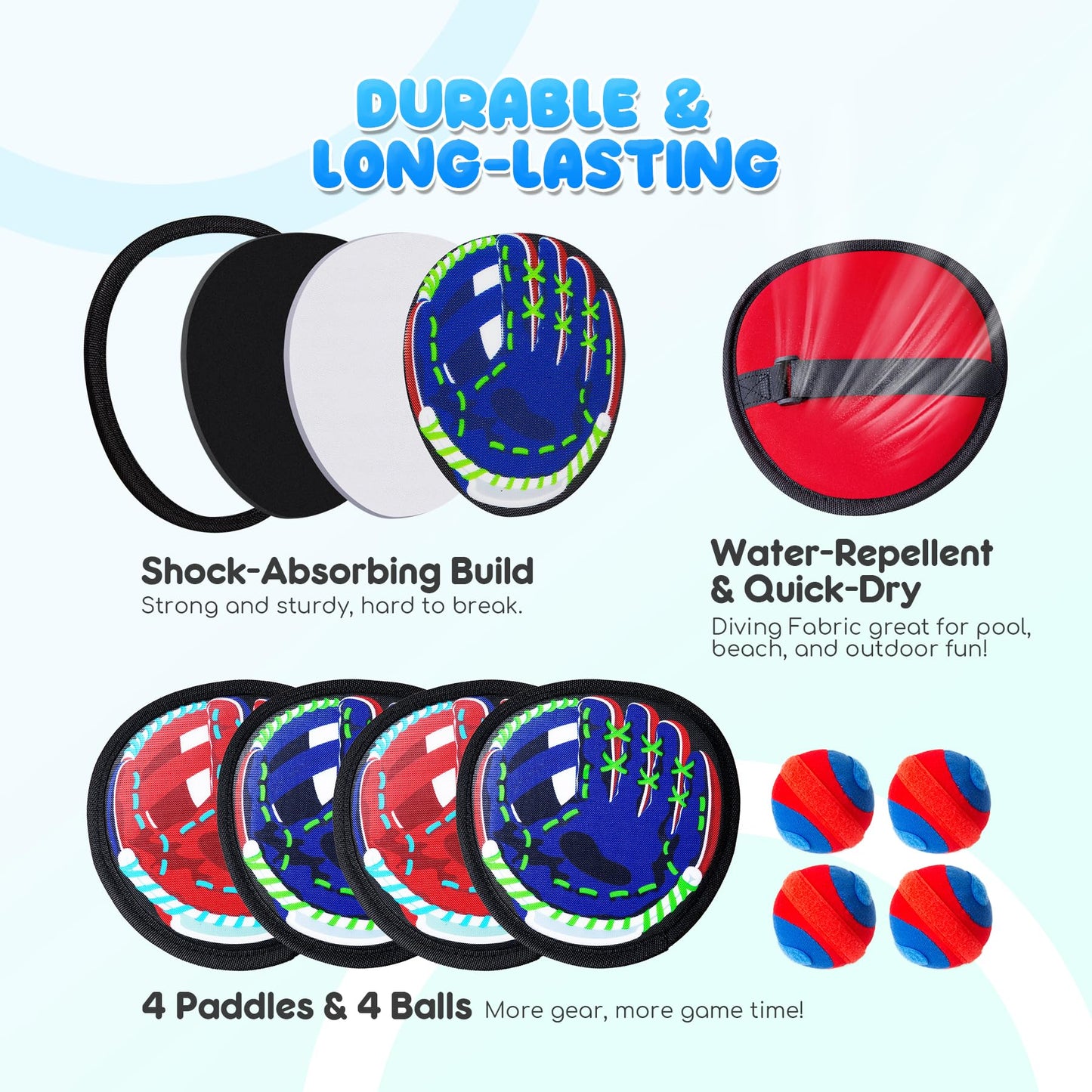 PlayZap Toss and Catch Ball Set Ultra Soft Fabric - Birthday Gift for Toddlers Kids Boys Girls 2-4 5-7 8-13+ Yrs - Baseball Glove Toy Indoor Outdoor Yard Game & Beach/Pool Toy Set 4 Pack