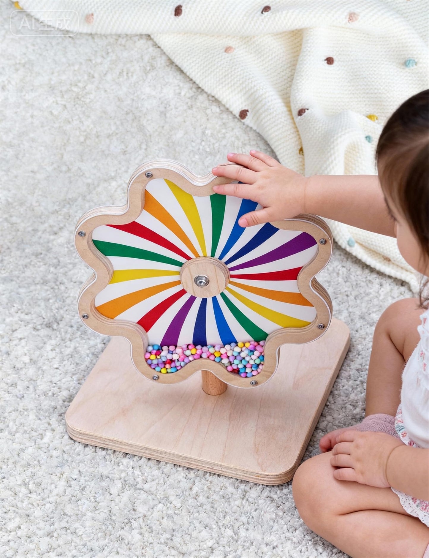Aiwanture Spinning Activity Drum Toy with Sound, Montessori Wooden Sensory Toy for Babies, Perfect Birthday & Party Gift for 6-18 Months+
