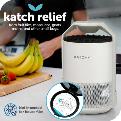 Katchy Indoor Fly Trap– Catcher & Killer for Mosquito, Fruit Fly, Gnat & Small Moth – Non-Zapper Trap with Fan Suction & Blue UV Light – Ideal for Indoor Spaces, Kitchen & Plants (Original, White)