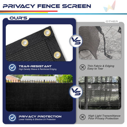 Windscreen4less 6'x50' Privacy Fence Screen Heavy Duty Windscreen Fencing Mesh Fabric Shade Net Cover for Outdoor Wall Garden Yard Pool Deck Black
