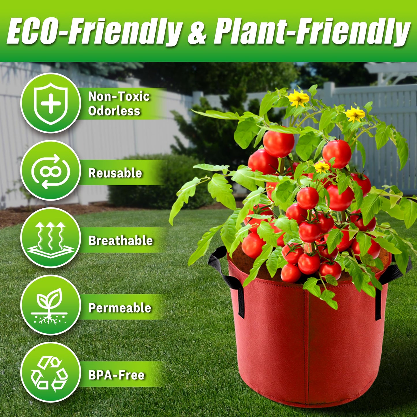Sinimaka 15 Gallon Grow Bags, 7 Pack Colorful Fabric Plant Pots with Handles for Garden and Outdoor Planting