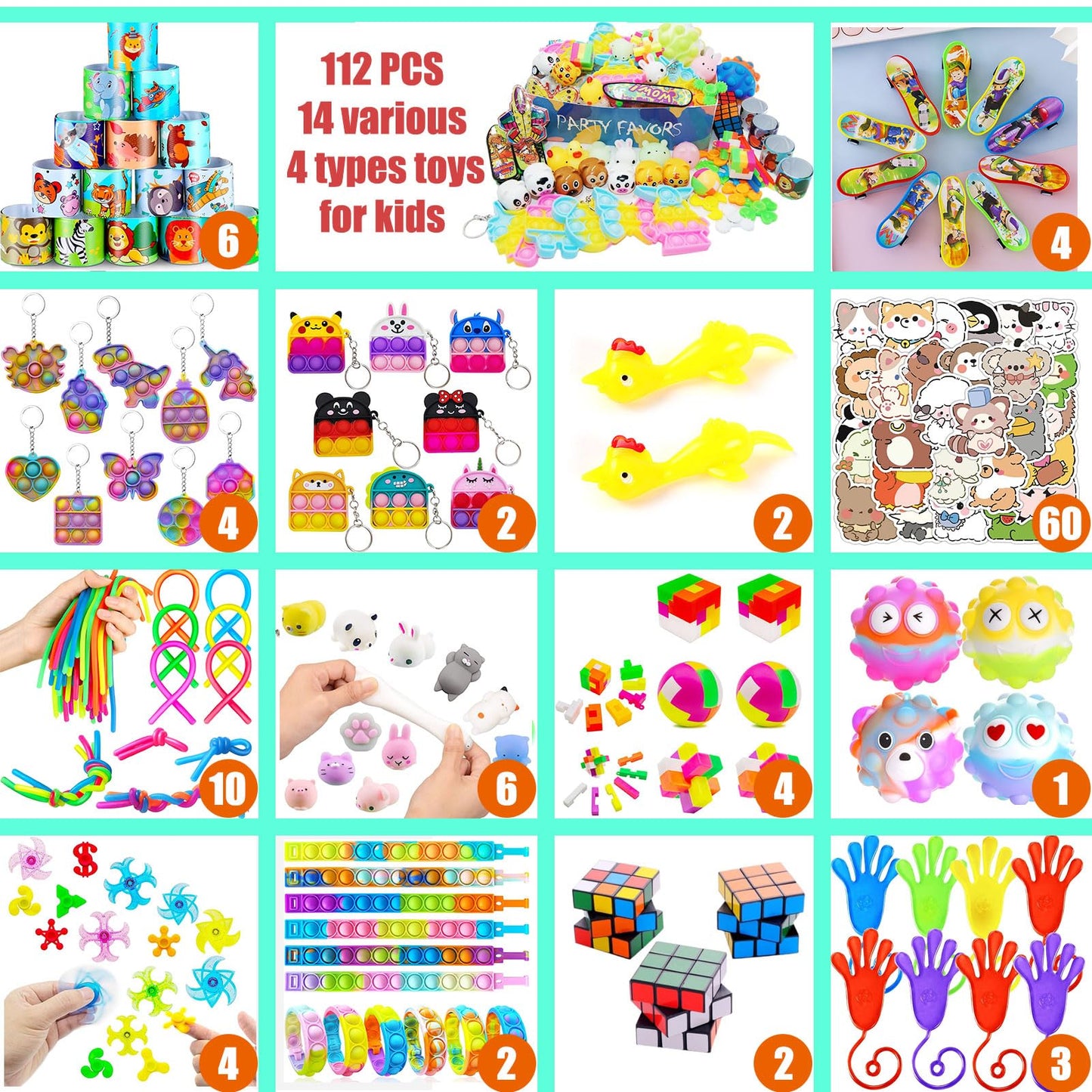 112 PCS Pop Party Favors Toys for Kids,Premium Pop Fidget Toys for All Ages Kids,Assortment Pinata Stuffers,Classroom prizes,Prize Box Toys,Goody Bag Fillers,Carnival Prizes for Boys and Girls 4-10