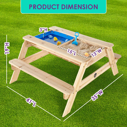 Plum® Surfside Wooden Sand and Water Picnic Table - Sensory Table Activity for Kids, Toddler Summer Outdoor Toys, Sturdy Sandbox with Removable Lid, Easy to Clean, Backyard Games for Kids 2+ Years Up