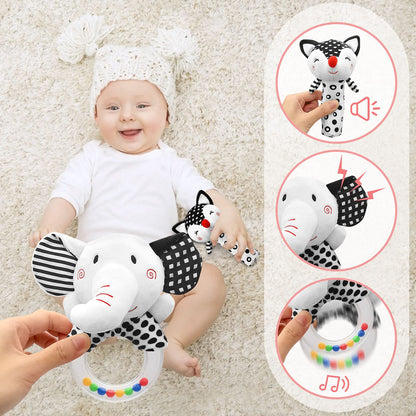 XIXILAND Black and White Baby Rattles & Colorful Farm Car Seat Toys Stroller Toys, Newborn to 12 Months