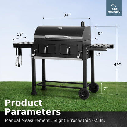 MFSTUDIO Multifunctional Extra Large 49 Inch BBQ Charcoal Grills with Temperature Control, Side Table and Easy Clean Ash Tray, Barrel Barbecue Grill for Multiple-family Household and Friends Party