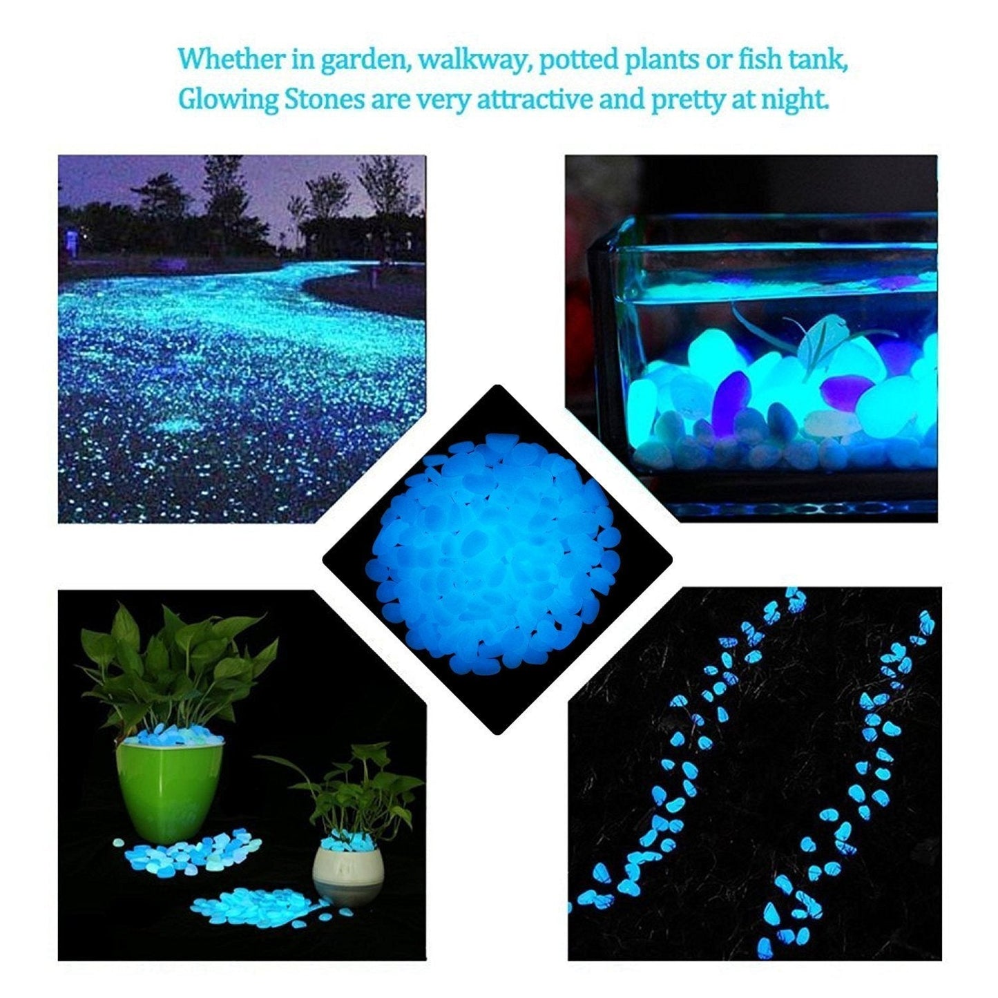 14.3Lbs 3400Pcs Glow in The Dark Stones Garden Pebbles Rocks Indoor Outdoor Decor Luminous Stone for Walkways Driveway Yard Grass Fish Tank Decoration Large Bag