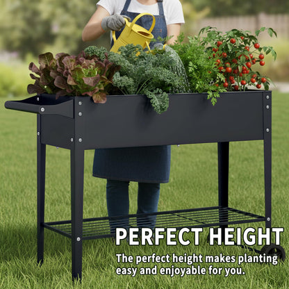 Chuangshuo Guard Elevate 32" Tall Raised Garden Bed with Wheel,Planter Box for Backyard,Outdoor Garden, Patio, Balcony, 400lb Capacity,Grey