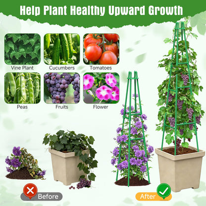 2 Pack 64" Tall Adjustable Obelisk Garden Trellis for Climbing Plants, Rust-Proof Pe Coated Metal Plant Trellis Support for Raised Beds, Potted Vines, Cucumbers, Tomatoes, Indoor Outdoor Use (2 Pack)