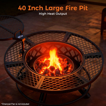 BALI OUTDOORS Fire Pit with Poker, 40 inch Outdoor Fire Pit Patio, Wood Burning Firepits for Outside with Grill