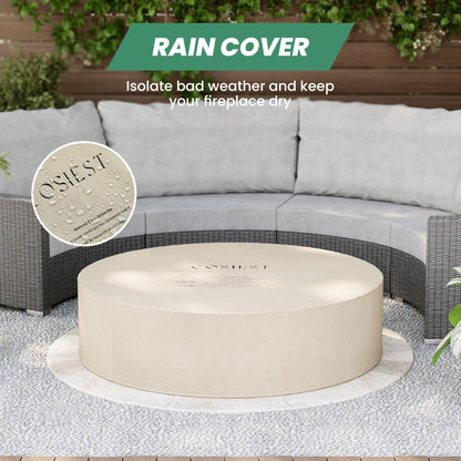 COSIEST 2-Piece Outdoor Propane Firepit Table Set w Tank Table, 42" Fire Table Certified, 50,000 BTU w Gray Round Base,Wind Guard and 16 inches Tank Side Table 20lb for Garden,Pool
