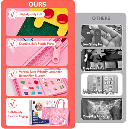 hahaland Toddler Busy Board Montessori Toys for 3 Year Old Girl Gifts, Educational Learning Toys with Life Skills, Alphabet, Number, Shape, Color, Car Ride Airplane Travel Toy Toddlers Girls Busy Book
