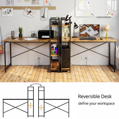 IRONCK Computer Desk 47" with Power Outlet and Storage Shelves, Study Writing Table with USB Ports Charging Station, PC Desk Workstation for Home Office, Rustic Brown