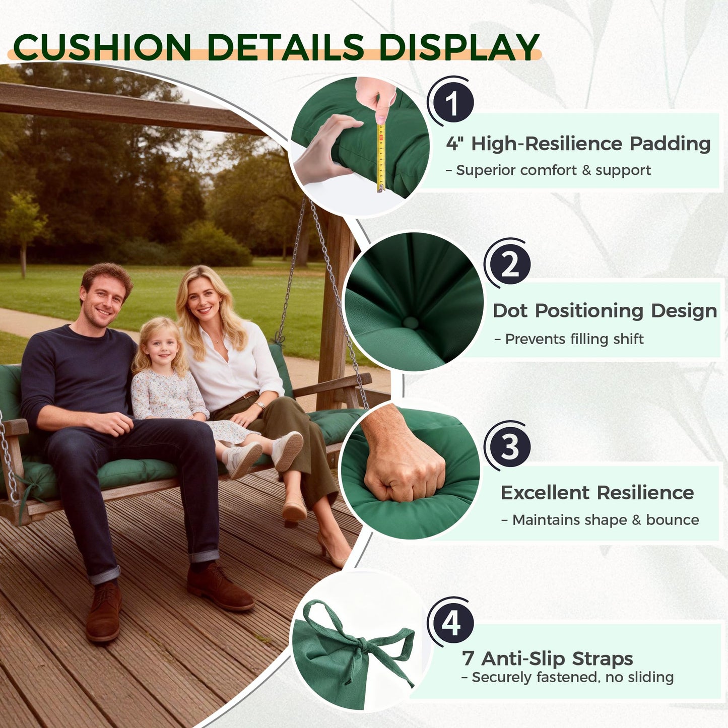 Porch Swing Cushions 60 Inch,Waterproof Patio 2 3 Seater Replacement for Outdoor Furniture with Backrest&Strap,Thick 4" Swing Seat Cushion for Loveseat Garden Glider Bench Lawn Backyard,Dark Gray