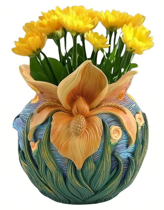 Starry Night Floral Planter, Unique and Interesting Abstract Art Flower pots, Vibrant Colors, Perfect for Home/Garden Artistic Decoration (Flowers)
