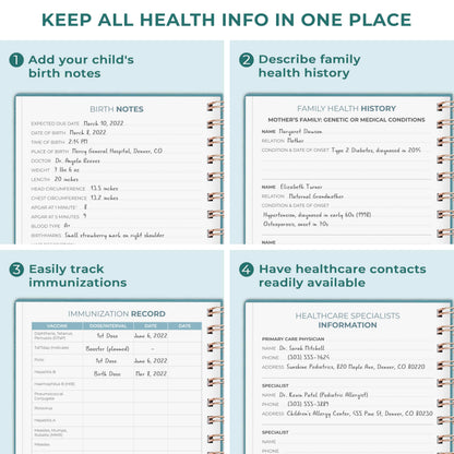 Clever Fox My Child's Health Record Keeper – Child & Baby Medical Records Organizer Log Book – Childcare Journal Notebook & Healthy Tracker for Newborn & Children – Childcare Essentials (Aquamarine)