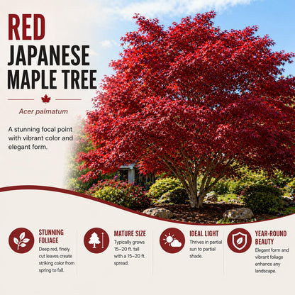 2-Pack Live Red Japanese Maple Tree Starts – Acer Palmatum Seedlings – Ornamental Landscape Trees – Vibrant Spring Color – Easy to Grow Starter Plants