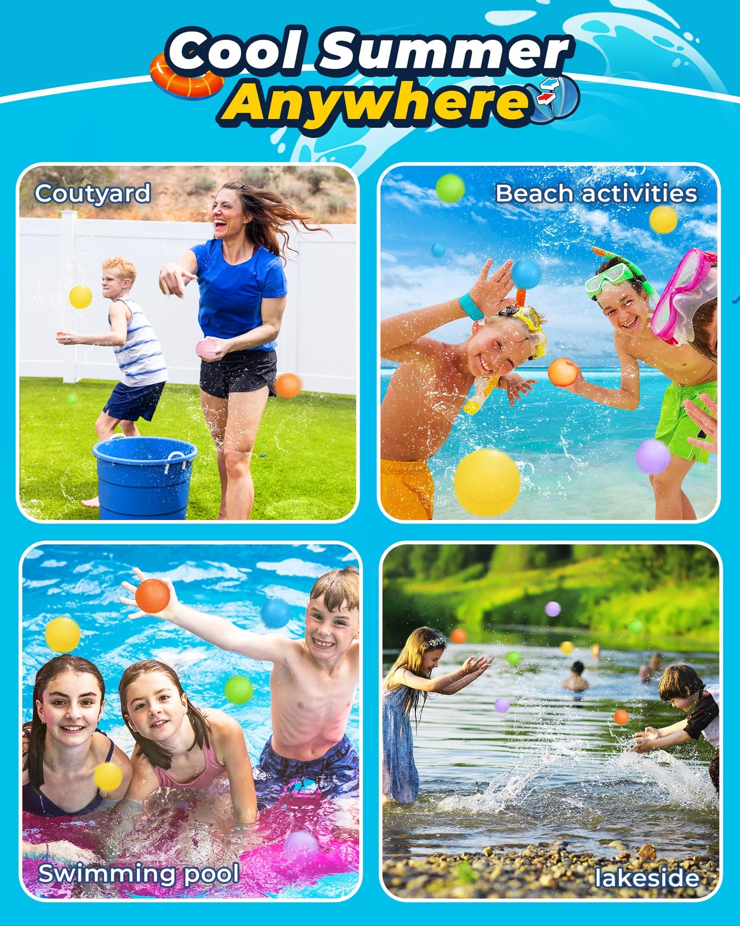 12PCS Reusable Water Balloons - Quick Fill Water Balls Toys For Toddler Age 4-8 - Refillable Self-Sealing Water Splash Bomb For Summer Party Pool Outdoor Beach Toys for kids Age 8-12