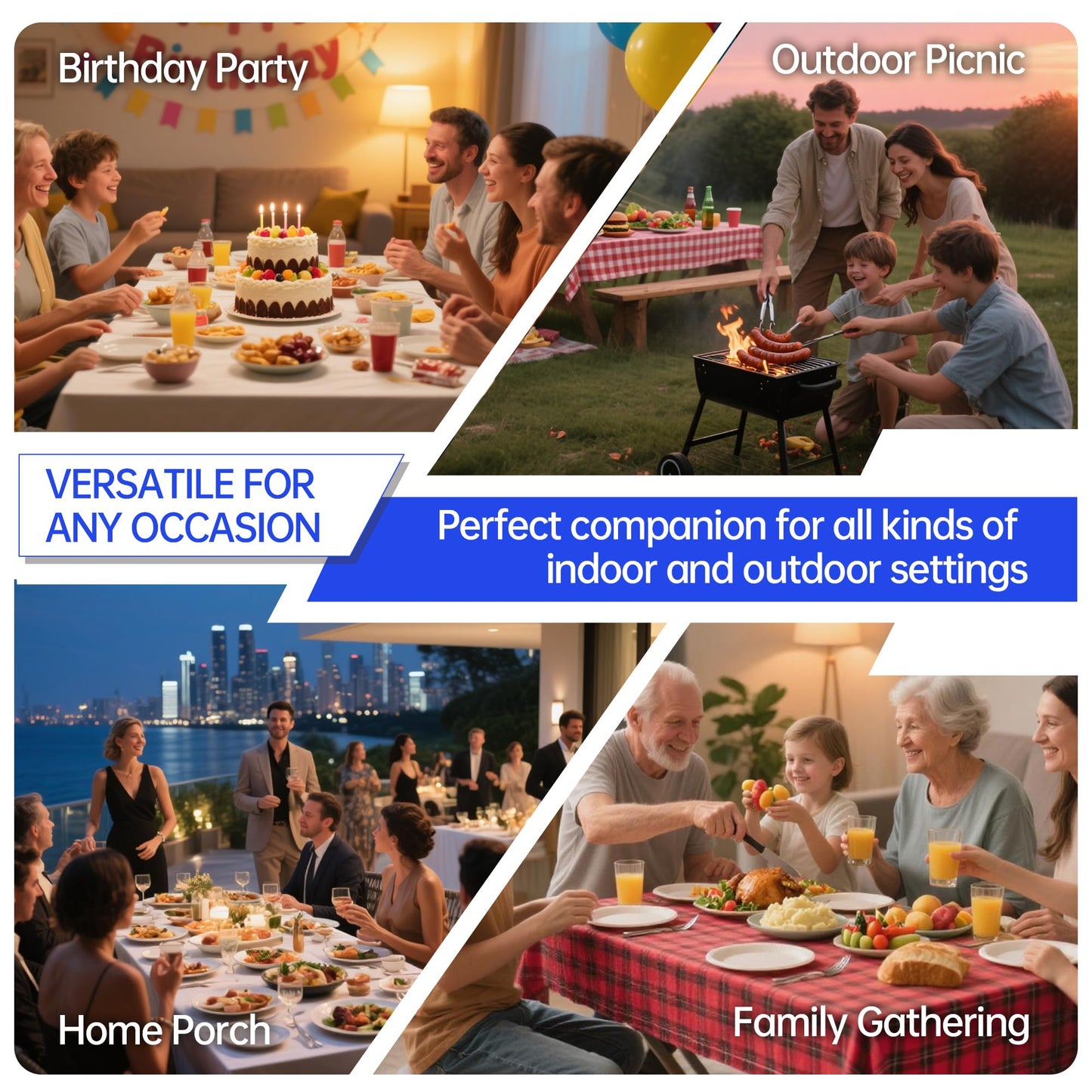 VSOAEIL Folding Table 4 Foot for Indoor Outdoor, Portable Heavy Duty Fold-in-Half Utility Small Plastic Adjustable Height Folding with Carrying Handle for Picnic Camping and Party, Brown