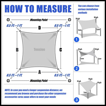 Royal Shade 16' x 16' Beige Square Sun Shade Sail Canopy Outdoor Patio Fabric Screen Awning RTAPS16 - UPF50+ 95% UV Blockage, Heavy Duty, Water & Air Permeable (We Make Custom Size)