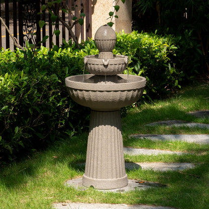 Puulye 37.80” H Outdoor Water Fountain Made with Eco-Friendly Recyclable Materials, Polyethylene Cascading Waterfall Water Fountain Outdoor, Garden Decor with LED Light for Patio, Backyard (Andesite)