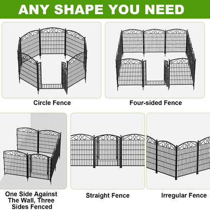 12 Panels No Dig Decorative Garden Fence with Gate, GATKITOM 31.3in(H) x 26ft(L) Rustproof Animal Barrier Metal Dog Fence Outdoor for Yard, Patio, Temporary Garden Fencing with Ground Stakes
