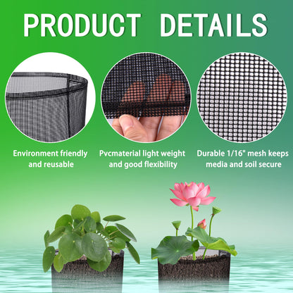 EBaokuup 4 Pcs Aquatic Pond Planting Bags-7" Reusable Mesh Water Garden Pond Plant Pot-Breathable Black Square Lily Plant Pots for Pond Bog Plant Garden Terrestrial Plant