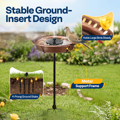 VIVOHOME Oval Bird Bath with Solar Fountain for Outside, Weather-Resistant ABS Birdbath Bowl with Solar Powered Pump, Metal Ground Stake for Outdoor, Garden, 1.3 Gallons, Bronze