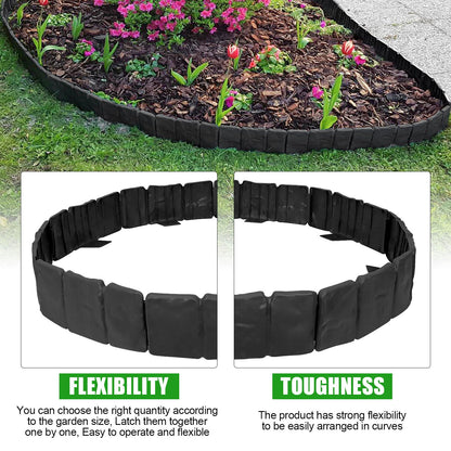 Garden Edging Border NO DIG, with Landscape Edging Anchoring Spikes, Black Stone Effect Plastic Lawn Edging Fencing, Interlocking Yard Lawn Edging for Flower Bed | 32 Ft | 40Pcs | Black |