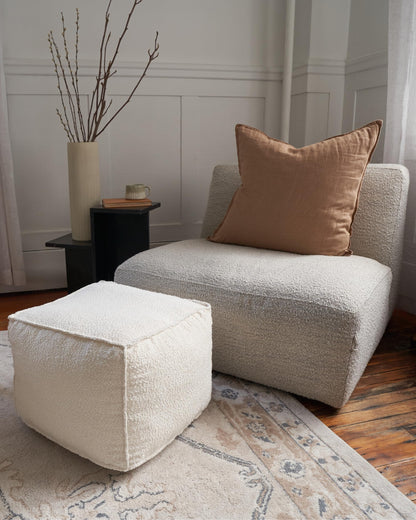 ZICOTO Beautiful Boucle Pouf Ottoman and Foot Rest - Elevate Your Living Room Decor with Lightweight Comfort and Charm - A Round Modern Foam Filled Foot Stool Perfect to Rest Your Feet