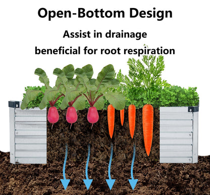 Meberam 2 Pack 8x2x1FT Galvanized Raised Garden Beds Kit Outdoor Metal Gardening Planter Box for Vegetable Elevated Flower Herbs,Silver