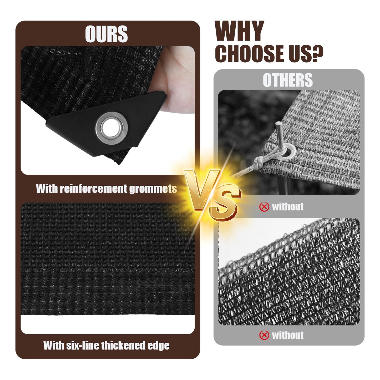 Vandham 90% Sun Shade Cloth for Garden, 8 * 13FT Heavy Duty Shade Tarp with Grommets & Reinforced Edges - UV Resistant Sunblock Net for Patio, Backyard, Greenhouse, Kennel, Pergola, Black