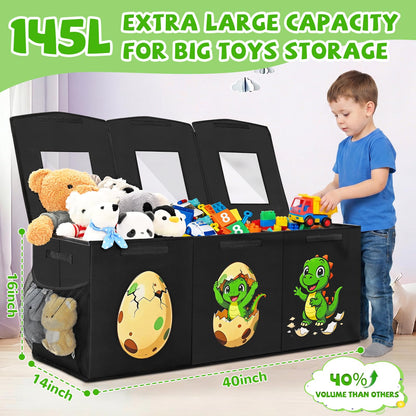 Livole 145L Toy Box, Collapsible Kids Toy Chest Bins with Lids Sturdy Large Toy Storage Organizer Boxes Baskets for Boys Nursery Room Playroom Closet, 40"X16"X14", Black